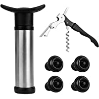 FT-SHOP Tapon de Vino al Vacío Tapón De Botella Bomba De Vacío Vino el Abrebotellas Set para Fiesta La Boda Plata y…